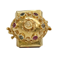 Cupid Etruscan Charm Pendant with Gemstones in 18k Yellow Gold