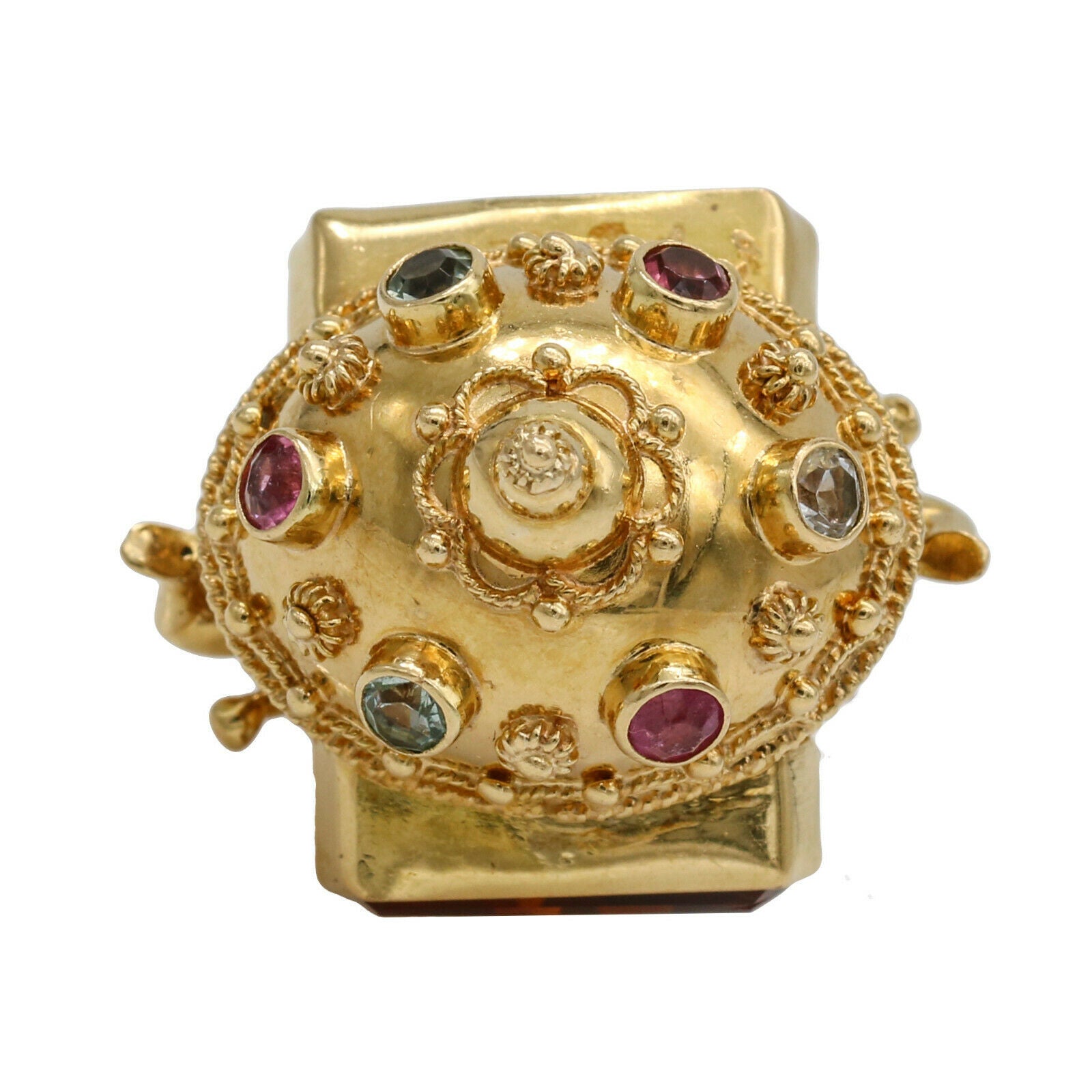Cupid Etruscan Charm Pendant with Gemstones in 18k Yellow Gold