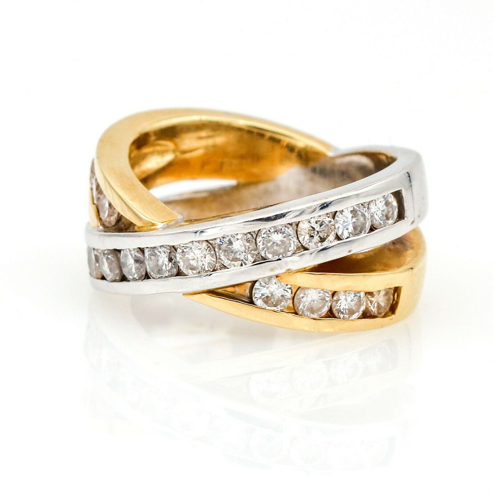 Women's Diamond Crossover Ring in 14k White and Yellow Gold