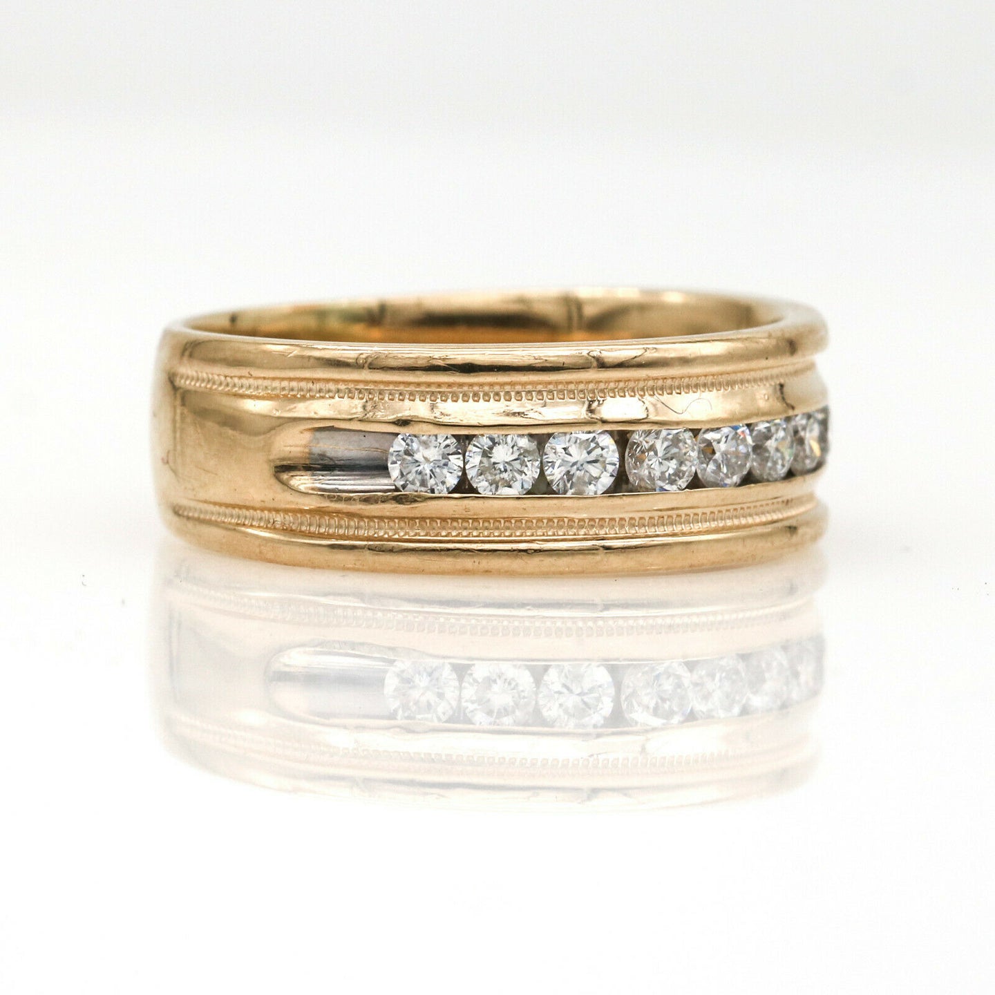 Men's Channel Diamond Wedding Anniversary Band Ring in 14k Yellow Gold