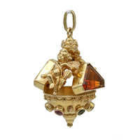 Cupid Etruscan Charm Pendant with Gemstones in 18k Yellow Gold