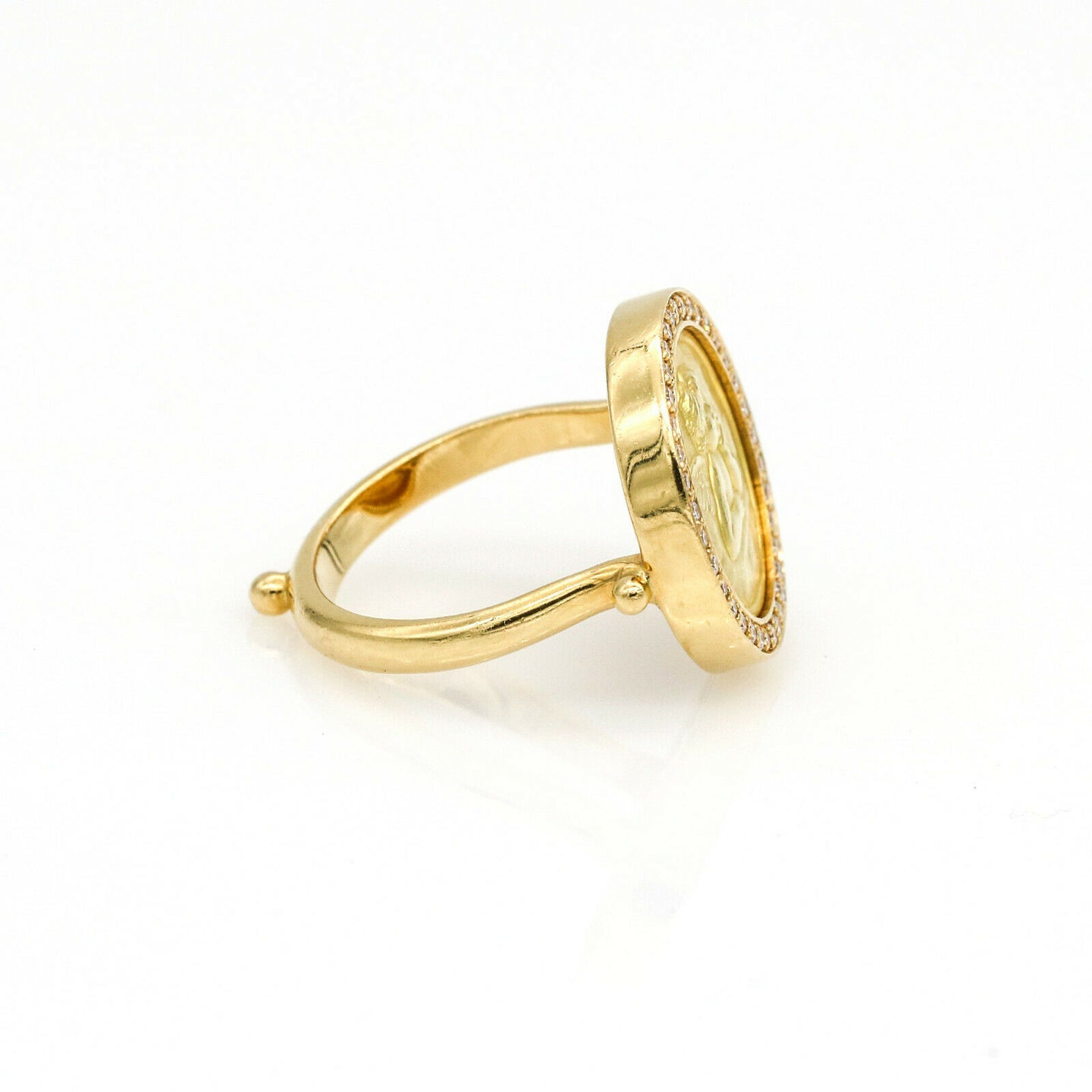 Temple St. Clair Angel Ring with Diamond Halo in 18 Yellow Gold