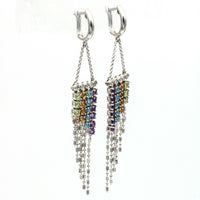 Diamond and Gemstone Drop Dangle Earrings in 14k White Gold Designer Signed