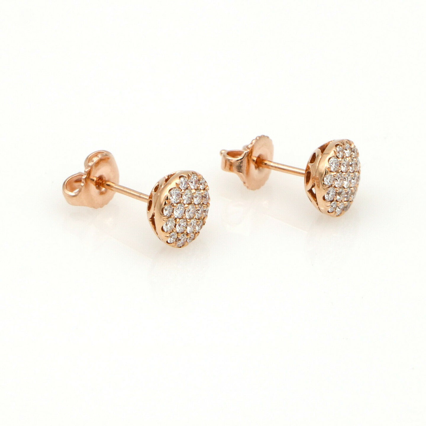 Shy Creations Pave Diamond Round Stud Earrings in 14k Rose Gold