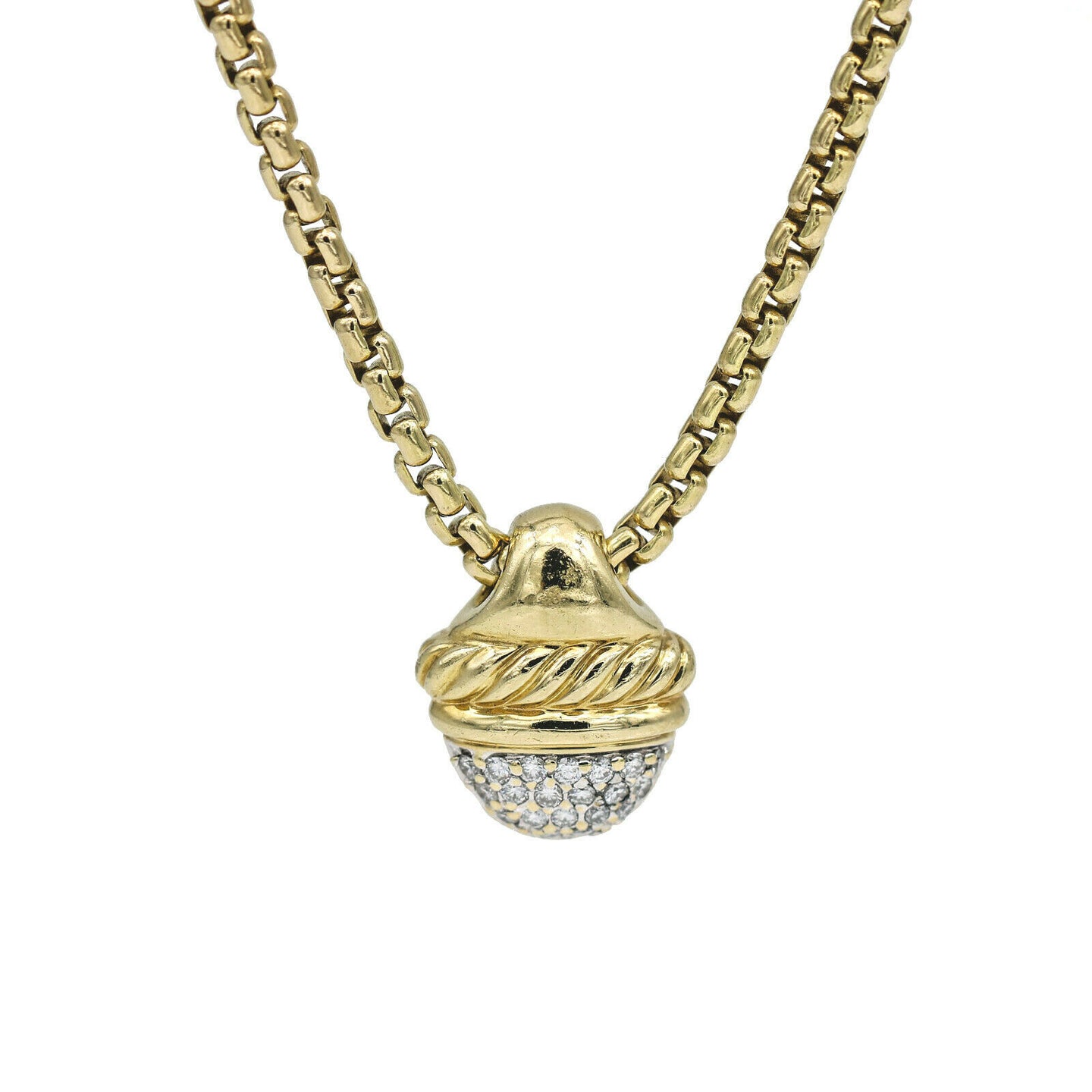 David Yurman Diamond Acorn Pendant Necklace in 18k Yellow Gold