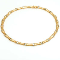 Bamboo Link Chain Necklace in 14k White and Yellow Gold Italian Made