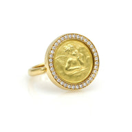 Temple St. Clair Angel Ring with Diamond Halo in 18 Yellow Gold