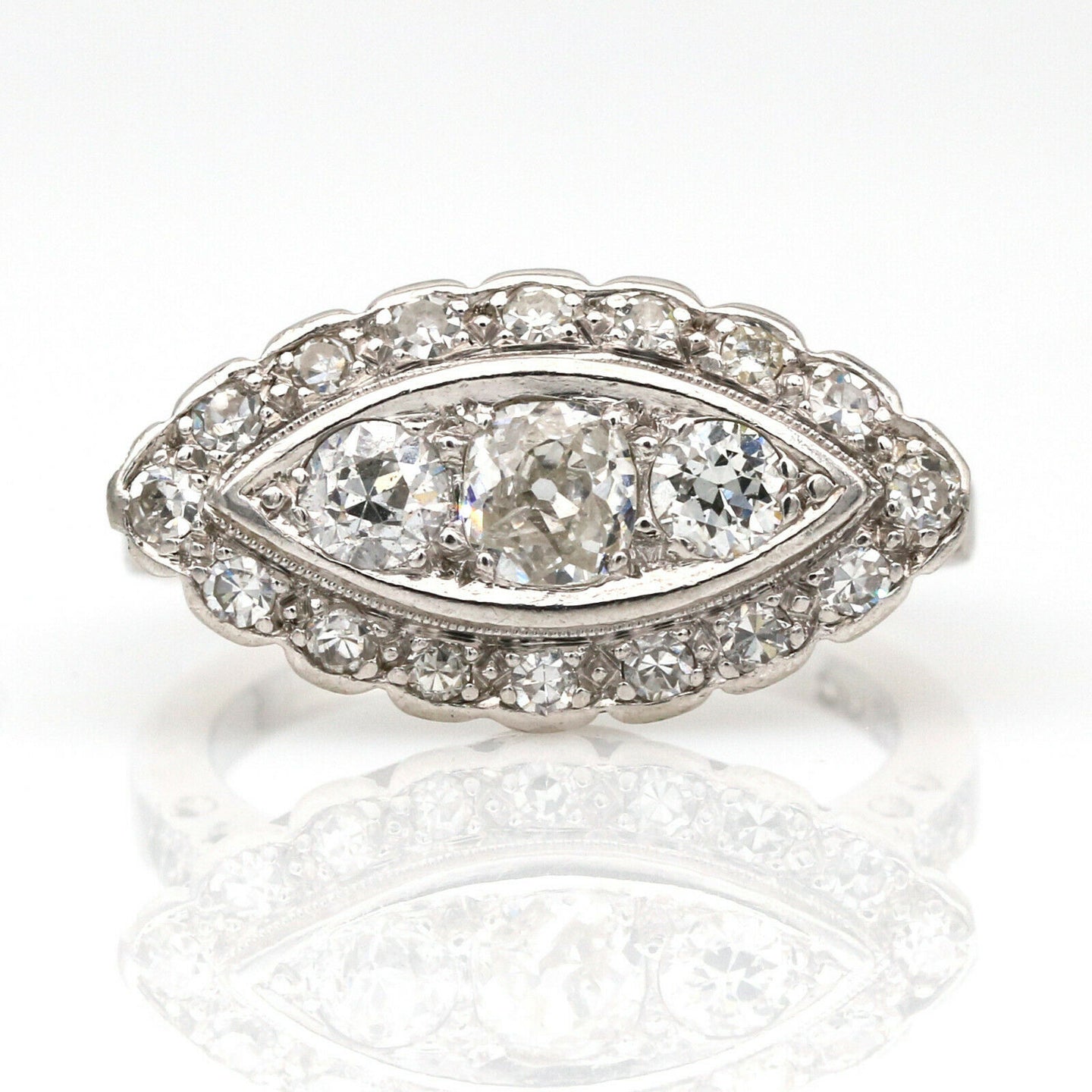 Women's Art Deco Style Diamond Navel Ring in 18k White Gold