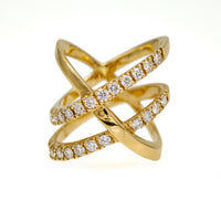 Diamond Double Crossover Ring in 18k Yellow Gold
