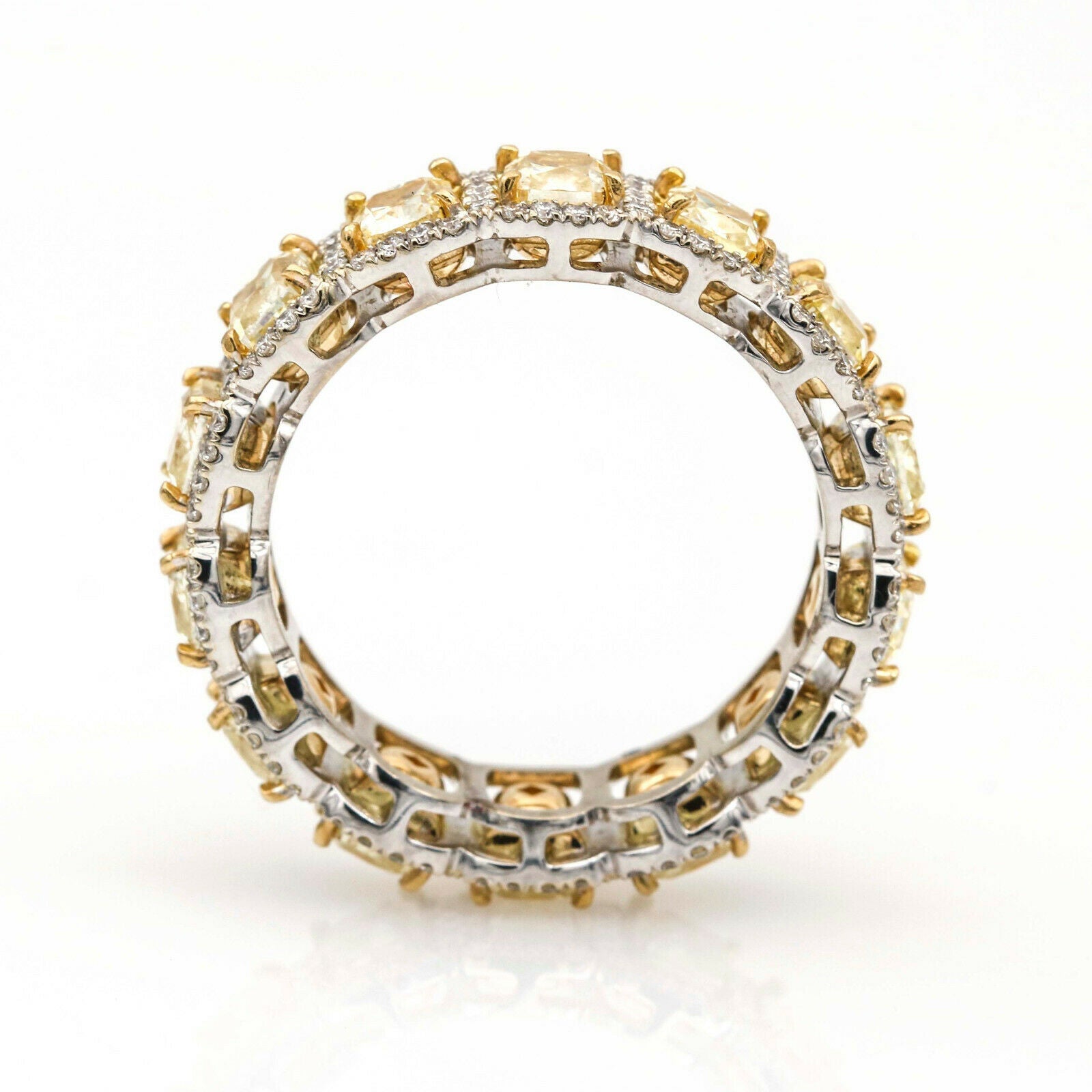 5.52 ct Fancy Yellow Diamond Eternity Band Anniversary Ring in 18k White Gold