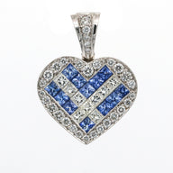 Women's Diamond and Sapphire Heart Pendant in 18k White Gold