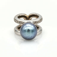 13mm Tahitian South Sea Pearl and Diamond Statement Ring in 18k White Gold
