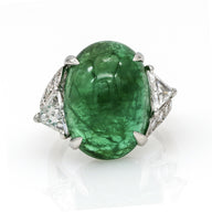 Ladies Cabochon Emerald and Diamond Statement Ring in Platinum ( 14.67 ct tw )