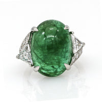 Ladies Cabochon Emerald and Diamond Statement Ring in Platinum ( 14.67 ct tw )