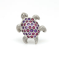 Pink Tourmaline and Amethyst Turtle Pin in 14k White Gold
