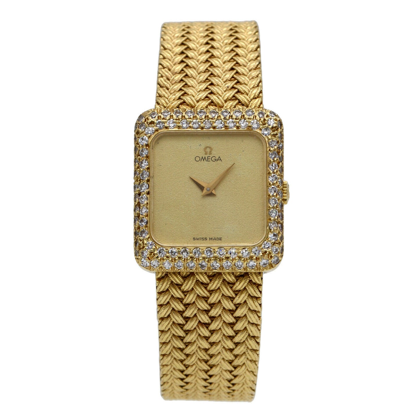 Vintage Ladies Omega 18k Gold Mechanical Watch with Diamond Bezel