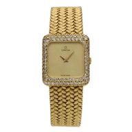 Vintage Ladies Omega 18k Gold Mechanical Watch with Diamond Bezel