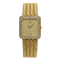 Vintage Ladies Omega 18k Gold Mechanical Watch with Diamond Bezel