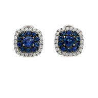 Women's Blue Sapphire and Diamond Cushion Stud Earrings in 18k White Gold