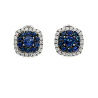 Women's Blue Sapphire and Diamond Cushion Stud Earrings in 18k White Gold