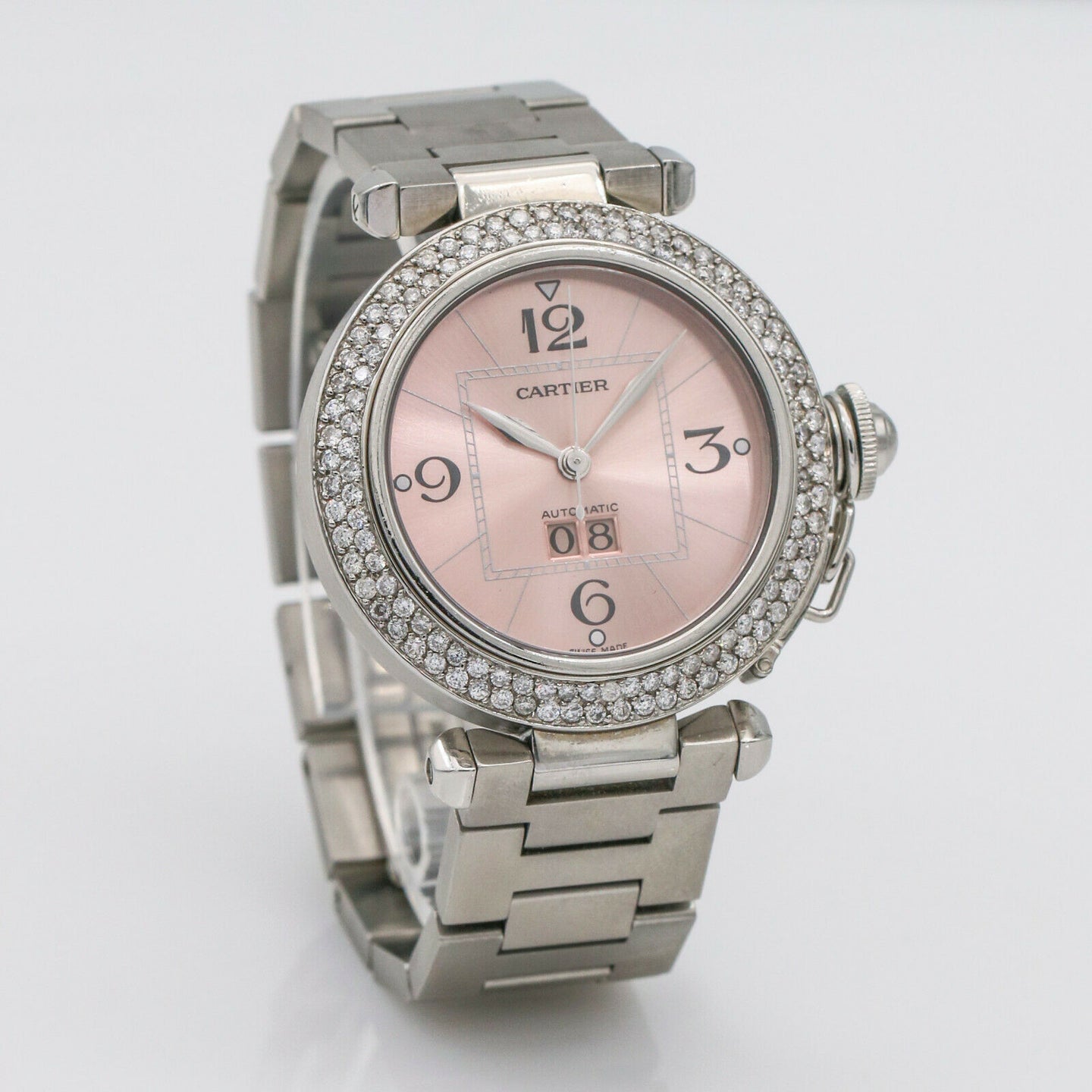 Pasha de Cartier Custom Diamond Bezel Pink Dial Watch W31075M7