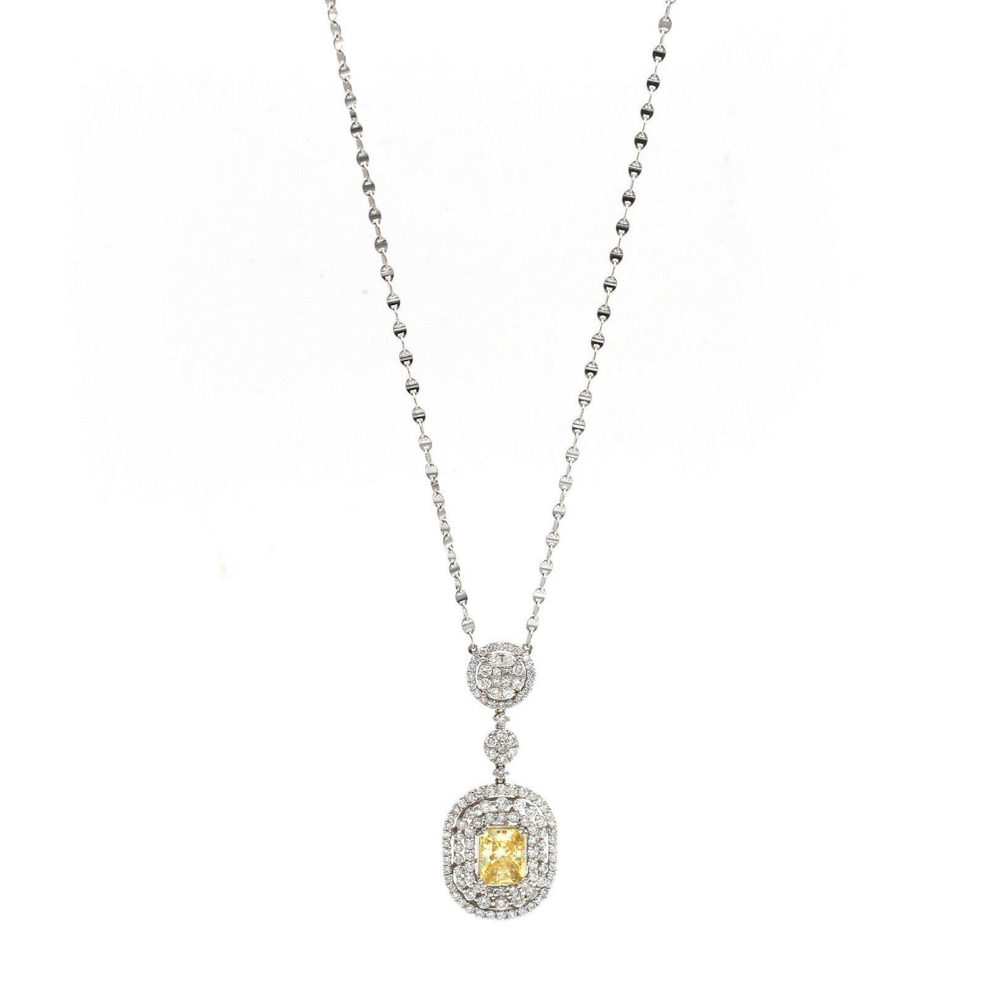 Yellow Sapphire and Diamond Drop Pendant Necklace in 18k White Gold