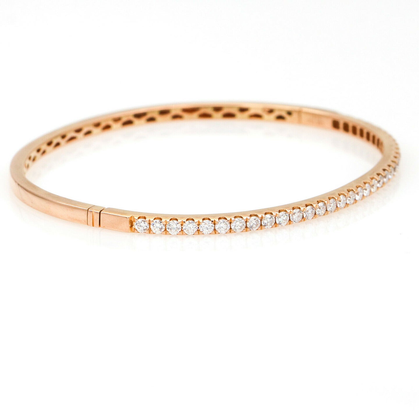 Women's Diamond Hinged Bangle Bracelet in 18k Rose Gold 1.41 ct tw