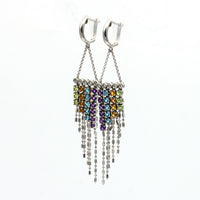 Diamond and Gemstone Drop Dangle Earrings in 14k White Gold Designer Signed