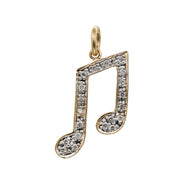 Musical Note Pave Diamond Charm Pendant in 14k Yellow Gold