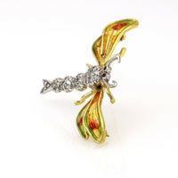 Dragonfly Brooch with Enamel and Diamonds in 18k Yellow White Gold
