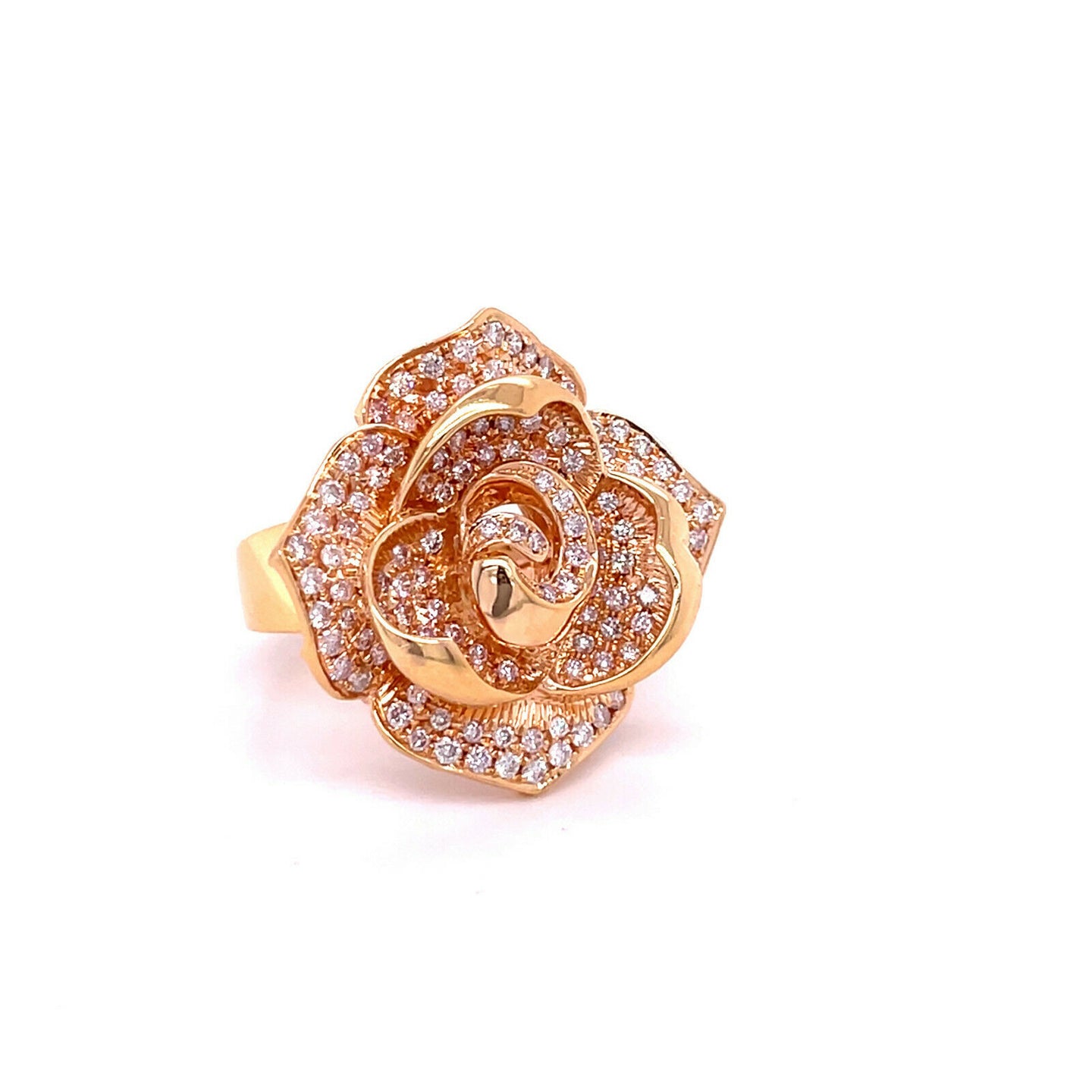 Women's Pave Diamond Rose Ring in 18k Pink Gold