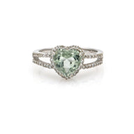 Heart Prasiolite and Diamond Ring in 14k White Gold