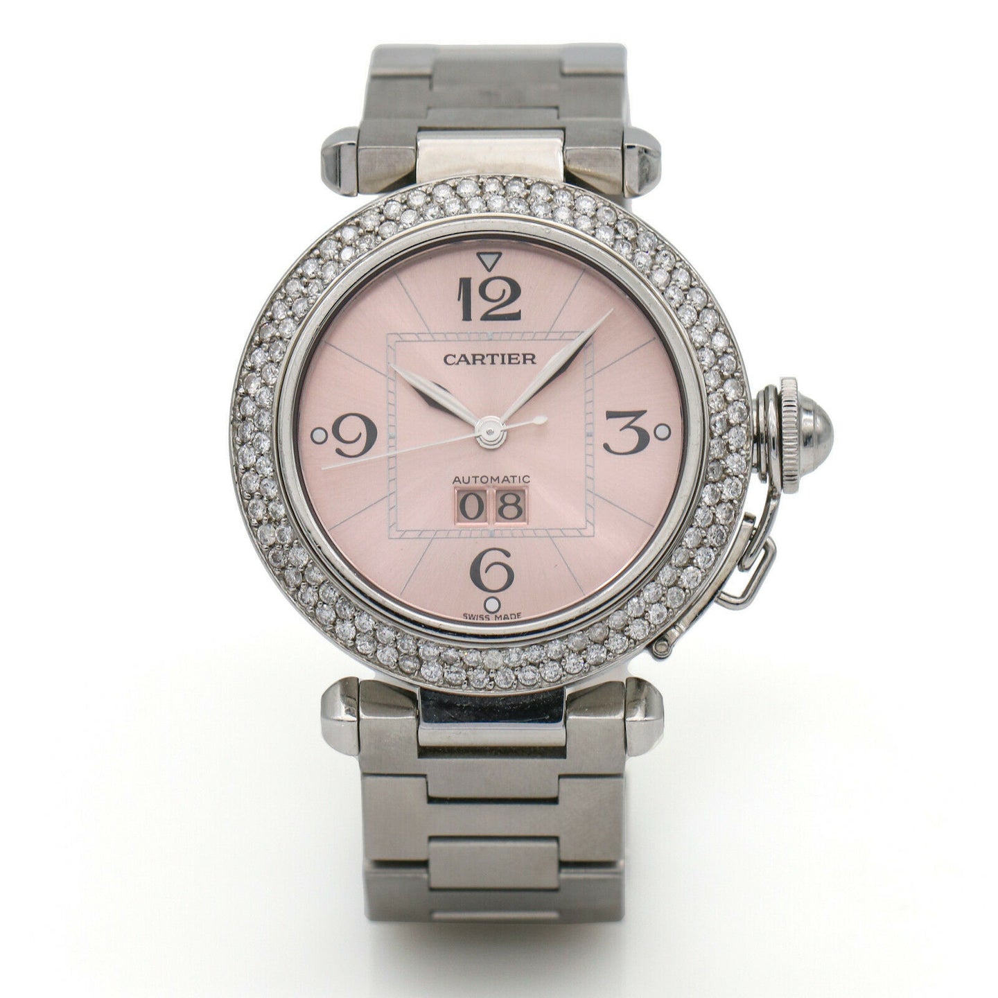 Pasha de Cartier Custom Diamond Bezel Pink Dial Watch W31075M7