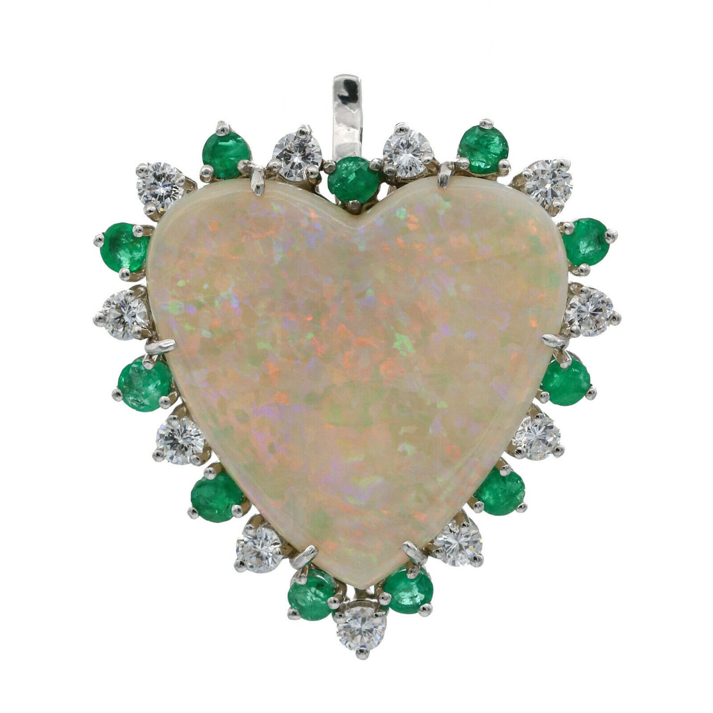 Opal Heart with Emerald and Diamonds Pendant in Platinum ( 23.35 ct tw )