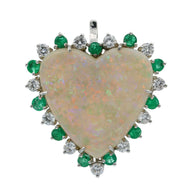 Opal Heart with Emerald and Diamonds Pendant in Platinum ( 23.35 ct tw )