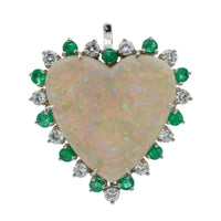 Opal Heart with Emerald and Diamonds Pendant in Platinum ( 23.35 ct tw )