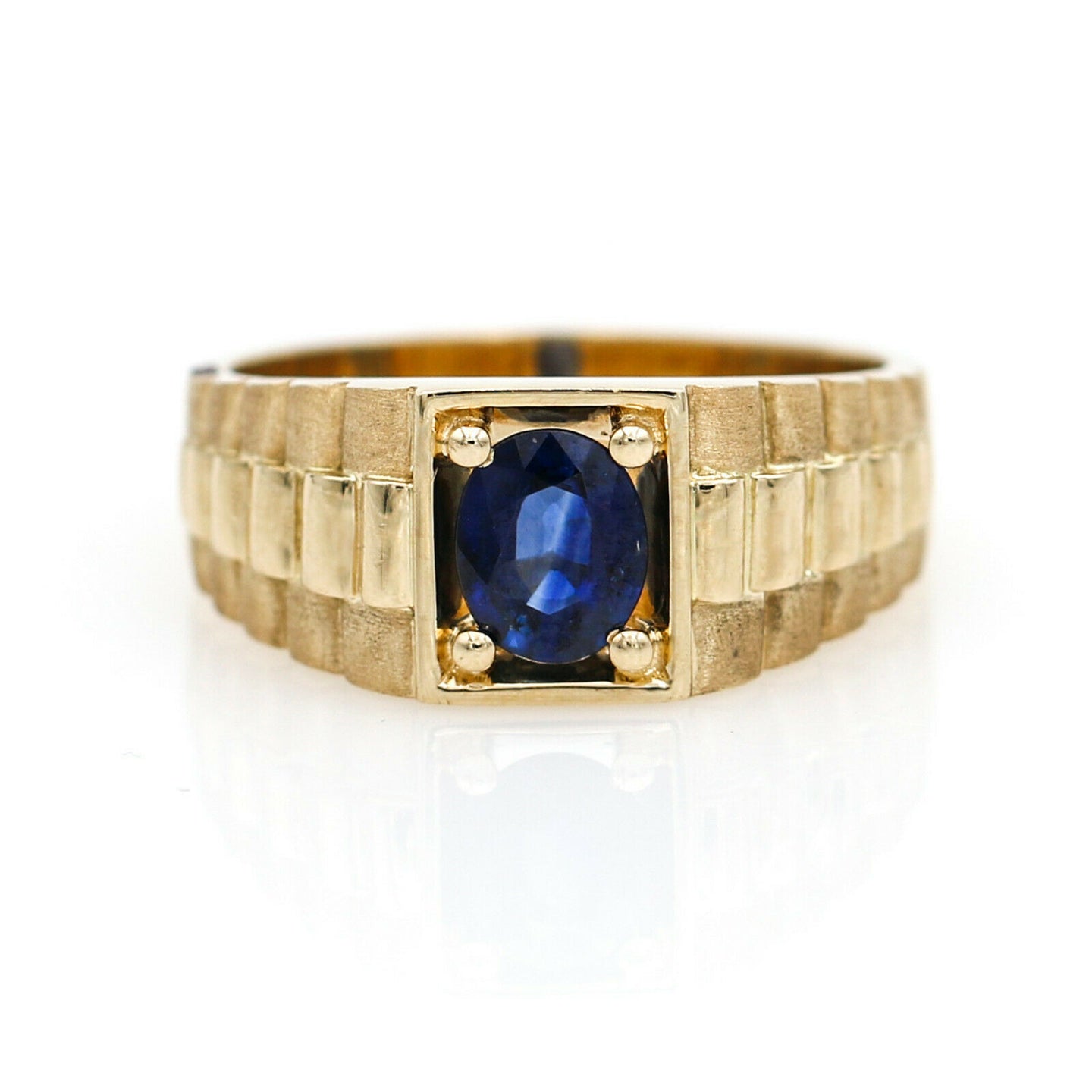 Men's Blue Sapphire Statement Ring in 14k Yellow Gold