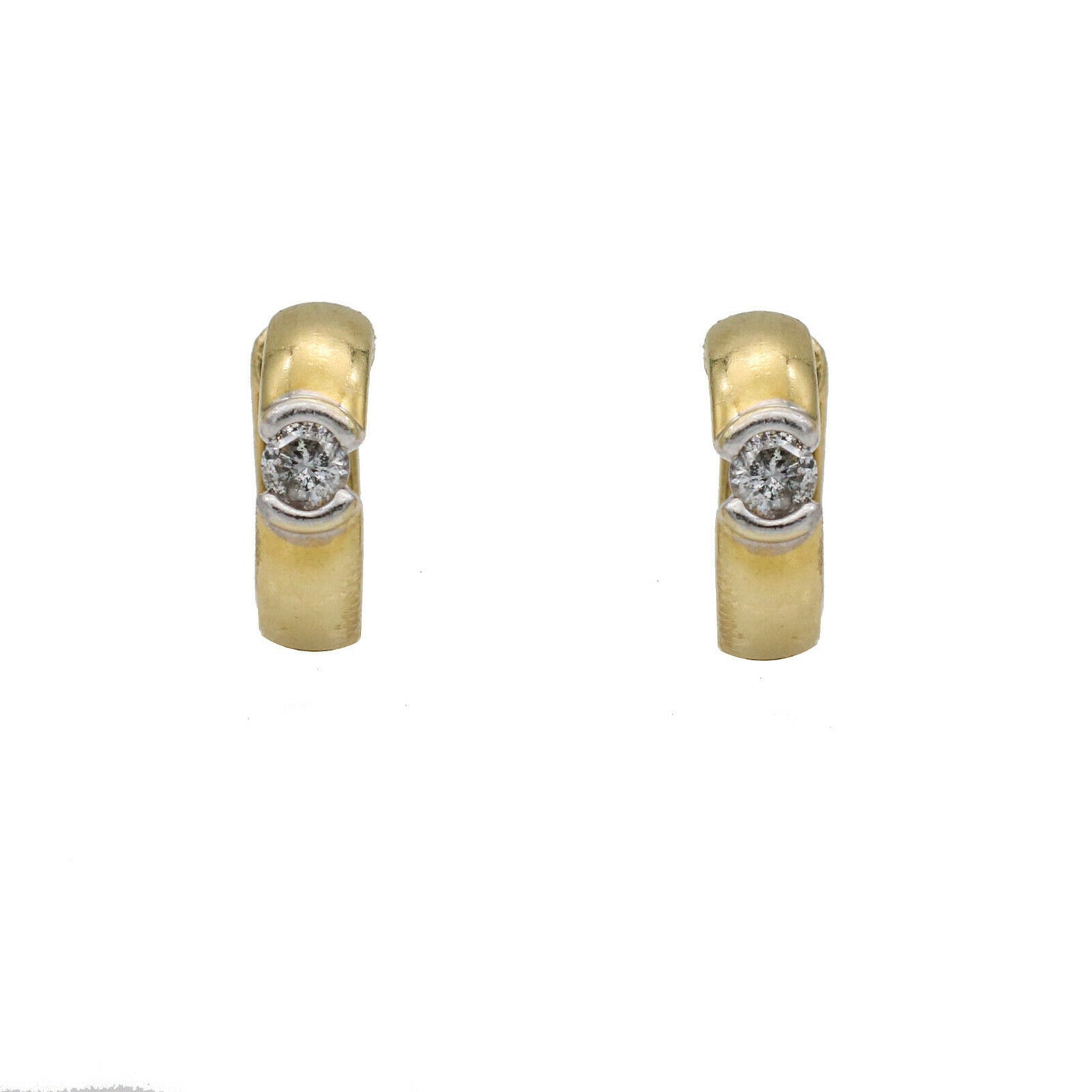 Women's Huggie Hoop Earrings with a Diamond in 14k Yellow Gold