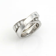 Cartier Nouvelle Vague Diamond 18k White Gold Crossover Ring Size 51