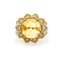 Citrine and Diamond Flower Statement Ring in 10k Yellow Gold