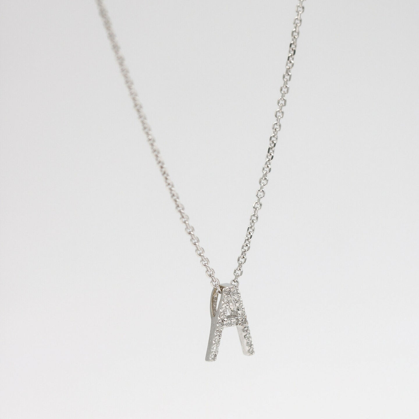 Initial Letter A Diamond Pendant Necklace in 14k White Gold (.40 tcw)