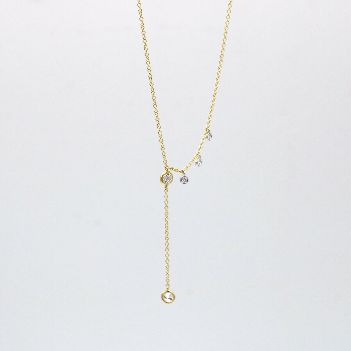 Meira T Diamond Drop Dangle Lariat Style Necklace in 14k Yellow Gold