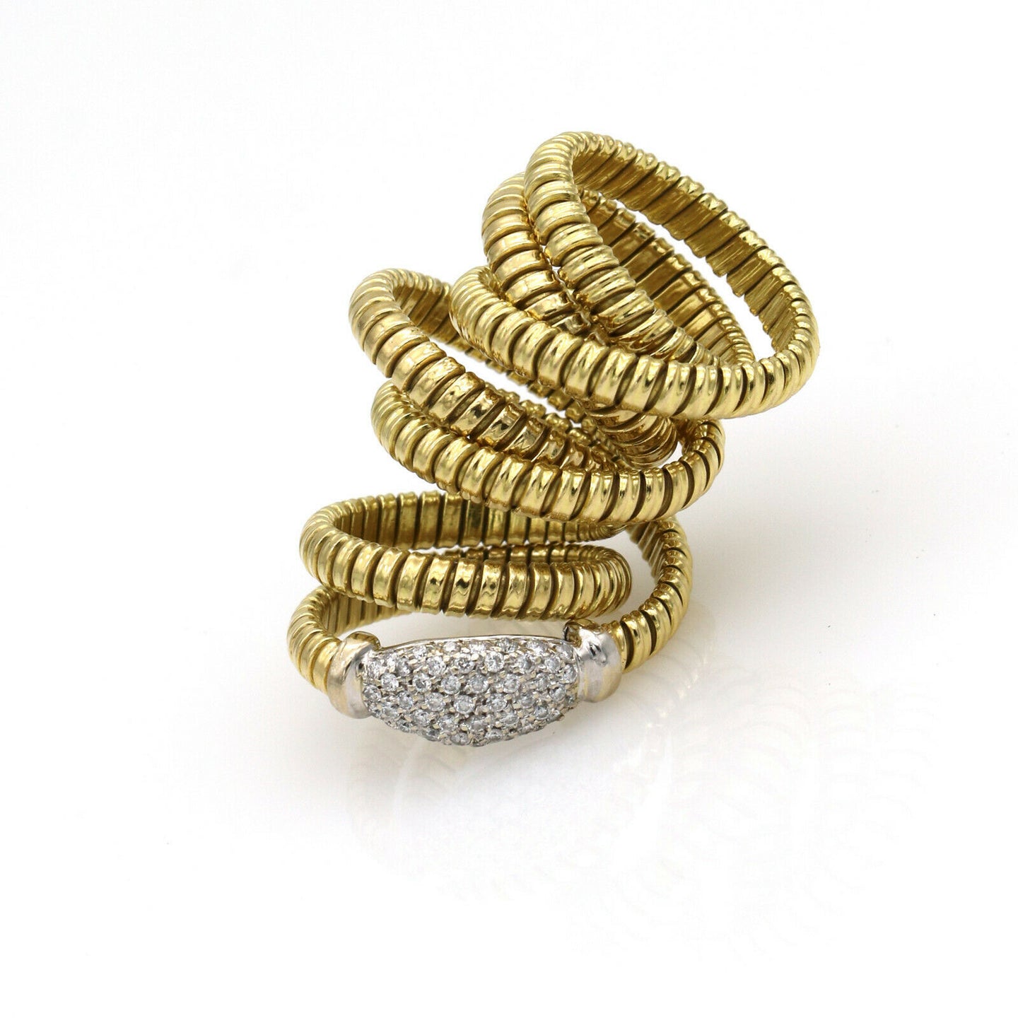 Crivelli Wide Wrap Coil Ring with Diamonds in 18k White and Yellow Gold