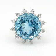Aquamarine and Diamond Flower Statement Ring in 14k White Gold ( 14.36 cttw )
