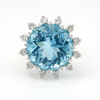 Aquamarine and Diamond Flower Statement Ring in 14k White Gold ( 14.36 cttw )