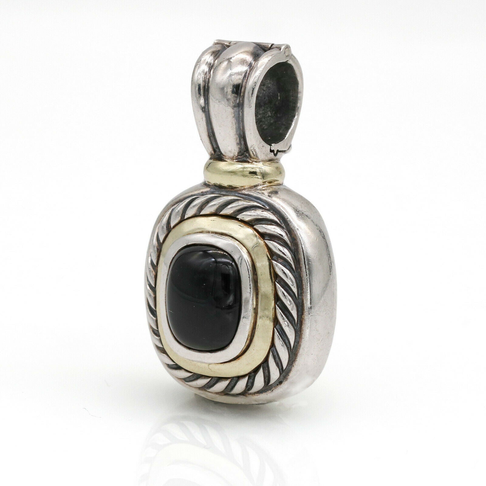 David Yurman Onyx Albion Enhancer Pendant Large in Sterling Silver 14k Gold