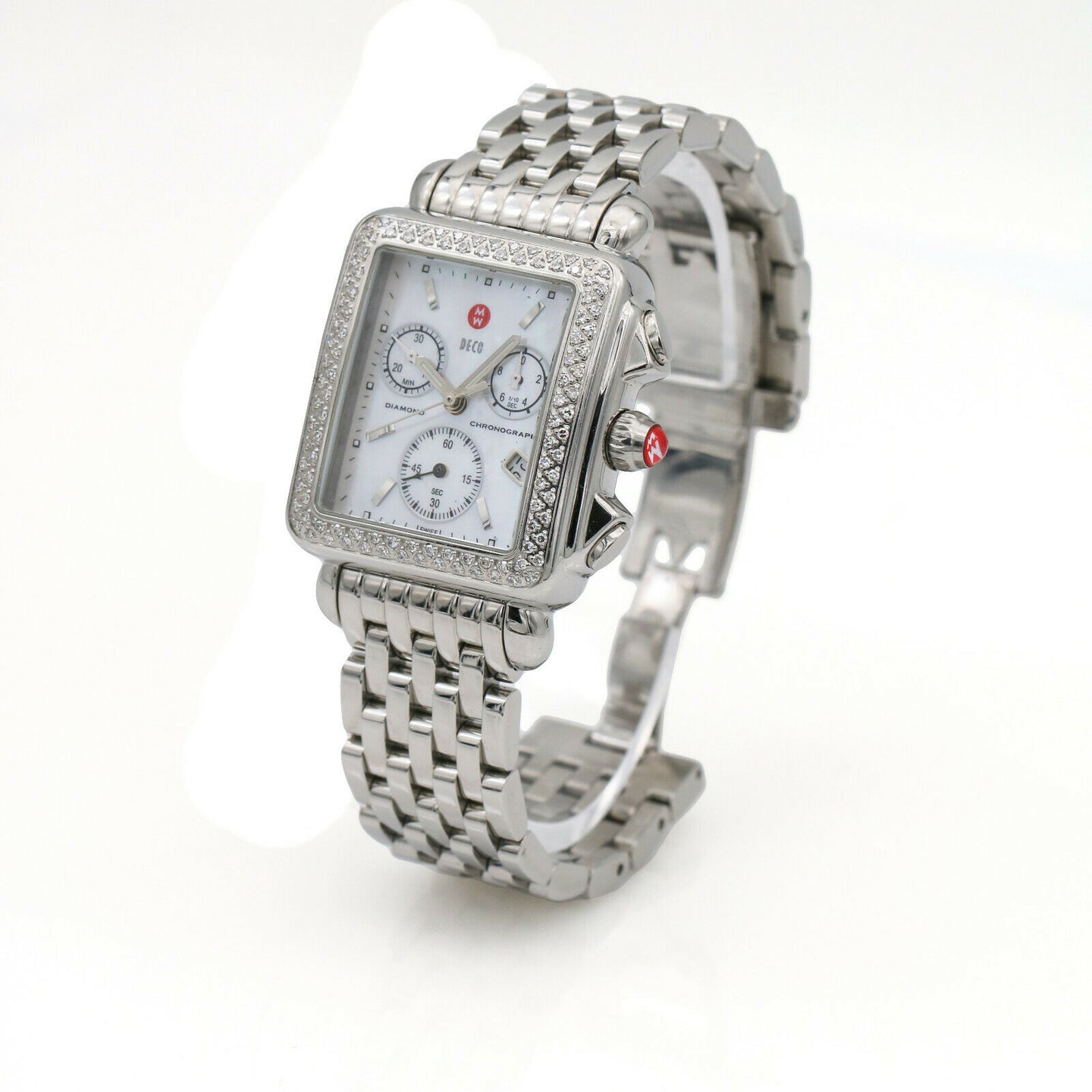 Michele Deco Mother of Pearl Dial Diamond Chronograph Watch 71-6000
