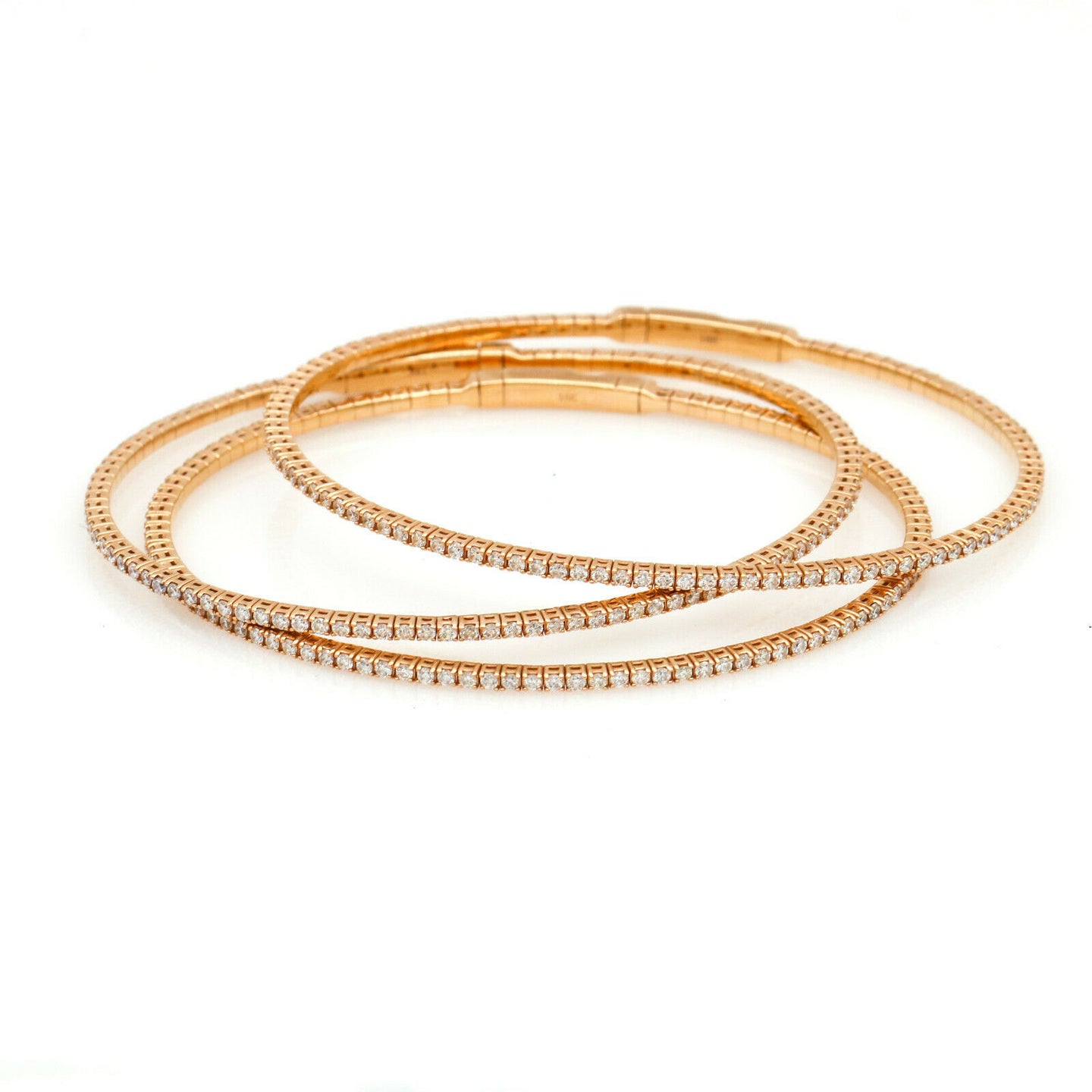Women's Pave Diamond Flexible Bangle Bracelet in 18k Rose Gold 2.50 cttw