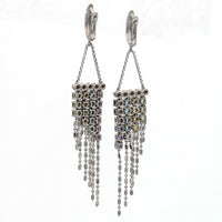 Diamond and Gemstone Drop Dangle Earrings in 14k White Gold Designer Signed