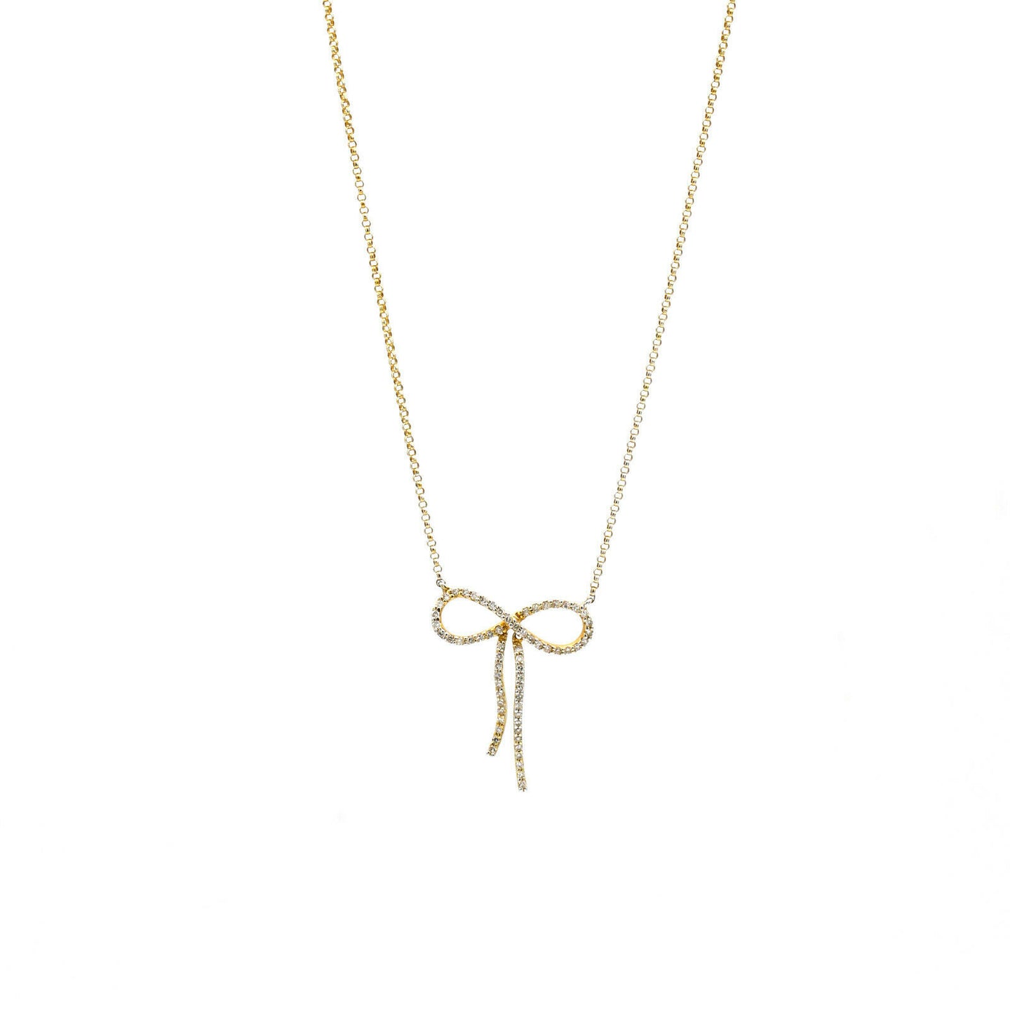 Contemporary 14K Yellow Gold Women's Diamond Infinity Bow Necklace Signed DD
